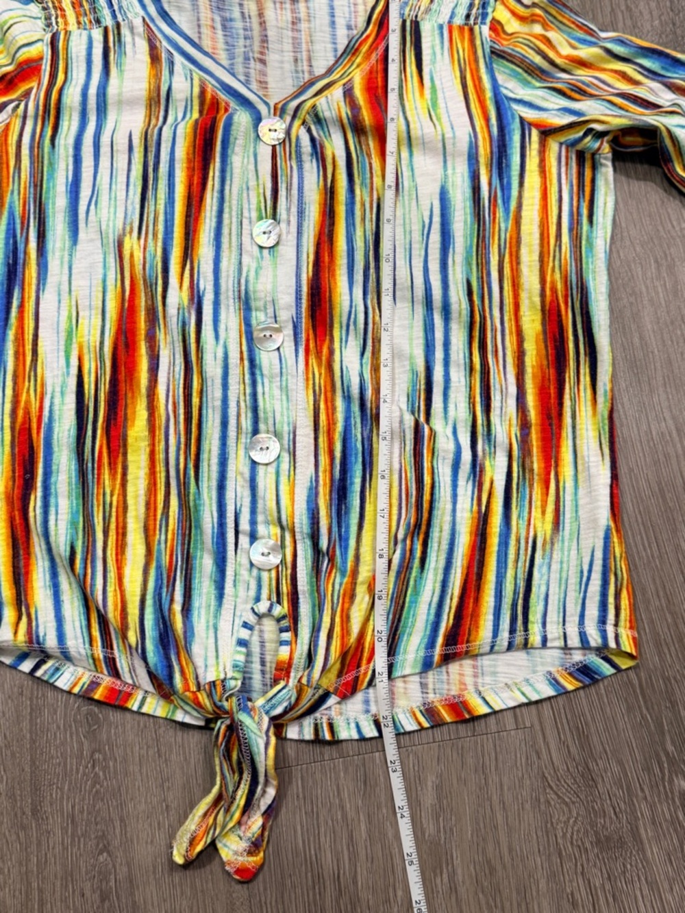 Coral Bay Women’s Multicolor Striped V-Neck Tie 3/4 Length Sleeve Top Size PM - Picture 6 of 8